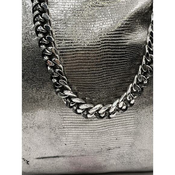 Michael Kors Authenticated Lacey Nickel Silver Leather Foldover Tote Metal Chain - Picture 2 of 15